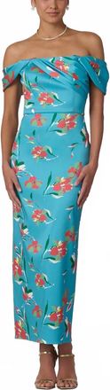 Shoshanna Calder Midi Dress In Sea Blue Multi