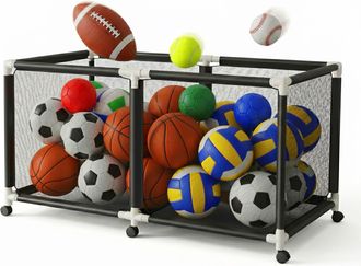 Relaxdays Relaxdays Carro Para Balones, 4 Ruedas Con Freno, 85 X 160 X 78 Cm, Para F&uacute;tbol, Baloncesto Y Voleibol, Negro