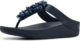 FitFlop Fino Bead-Cluster Toe-Post Sandals Womens Wedge Shoes Midnight Navy : 11 M (B), Synthetic