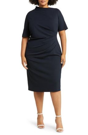 Maggy London Drape Midi Sheath Dress in Twilight Navy at Nordstrom, Size 16W