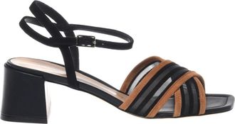 Baldinini Zwarte mesh en bruine su&egrave;de sandaal - Dames - Sandalen met hakken - Zwart - 38 EU - Su&egrave;de - Schoenen