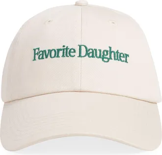 Favorite Daughter Classic Logo Cotton Twill Baseball Cap in Khaki /Emerald at Nordstrom