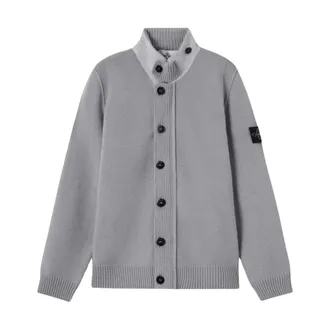 Stone Island Geknoopte trui met viltdetails - Heren - Truien - Grijs - Maat: XL Wol