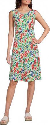 Multiples Panel Scoop Neck Tank Dress In Leaf Multi