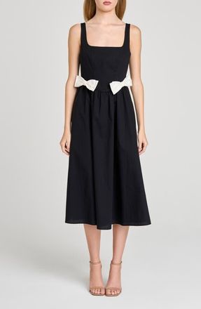 Wayf Lizzy Bow Trim Midi Dress in Black at Nordstrom, Size X-Large