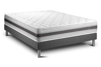 VITALIT Vitalit - Base Tapizada Gris + Colch&oacute;n Con Muelles Y Viscoel&aacute;stica 140 X 190