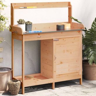 Berkfield Home Potting Table with Cabinet Brown 110.5x45x124.5 cm Solid Wood Fir