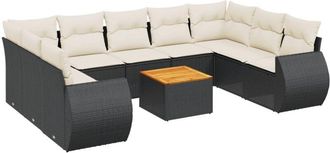 vidaXL Vidaxl - Set De Sof&aacute;s De Jard&iacute;n 10 Pzas Cojines Rat&aacute;n Sint&eacute;tico Negro