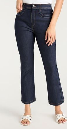 Cinq à Sept Sallie Fringe Trim Flare Crop Jeans in Indigo at Nordstrom, Size 2