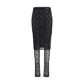 Marine Serre Black Recycled Polyamide Midi Womens Skirt