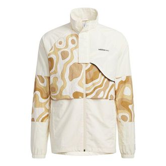 adidas Mens adidas neo Cg Jk2 Contrast Color Stitching Sports Stand Collar Logo Jacket Creamy White HE7945