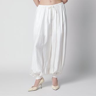 Rotate Striped balloon pants in viscose, bright white