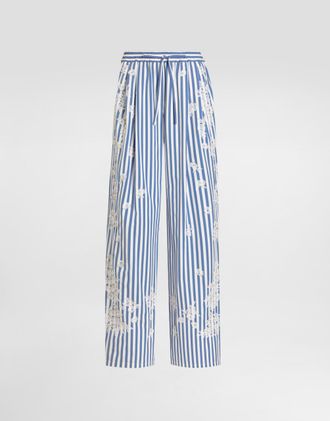 Dolce & Gabbana Striped Poplin Trousers With Embroidery And Rhinestones - Woman Pants And Shorts Multi-colored 46