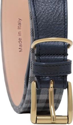 Ghurka Classic check twill genuine leather trim belt in Navy at Nordstrom, Size 44