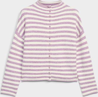 Contemporaine Womens Striped funnel neck Cardigan Sweater