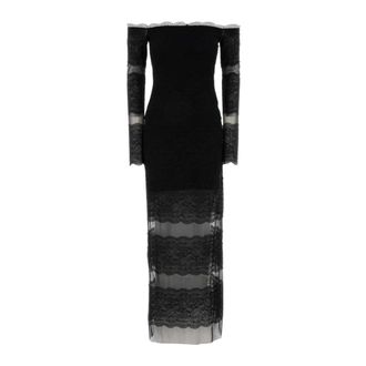 Blumarine Gowns, female, Black, Size: XS Net Dress With Lace