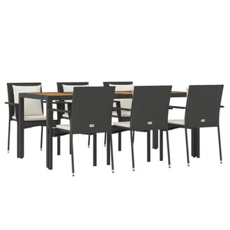 vidaXL Set De Comedor De Jard&iacute;n 7 Pzas Y Cojines Rat&aacute;n Sint&eacute;tico Negro Vidaxl