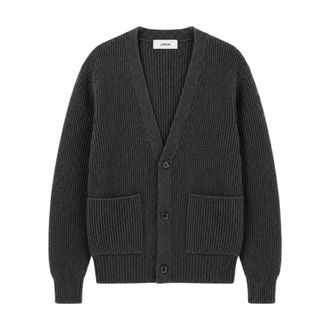Lardini Truien & Vesten, Heren, Grijs, XL, Geribde gebreide vest met opgestikte zakken