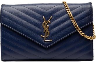 Saint Laurent Pre-owned Saint Laurent Grain De Poudre Chevron Monogram Envelope Chain Wallet Ladies VZMMAIPNUSKK038R