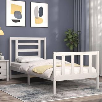 Berkfield Home Beautiful Bed Frame with Headboard White Single Solid Wood