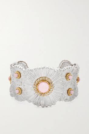 Buccellati Bracciale Rigido In Argento Sterling Placcato Oro Con Opali E Diamanti Daisy Blossoms