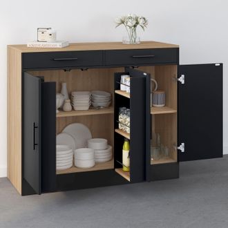 IDMarket C&oacute;moda Baja De Cocina Alto 110 Cm Con Armarios Efecto Haya Y Negro