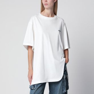 The Attico Oversized cotton jersey T-shirt with cutout hem, white