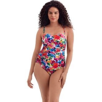 Longitude Shirred Sweetheart Tank Long Torso One-Piece Swimsuit in Blooming Bouquet at Nordstrom, Size 12