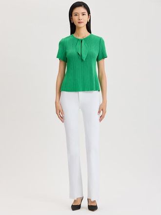 Misook Tonal Faux Tie Neck Soft Ribbed Knit Top in Clover Field at Nordstrom, Size Xx-Large