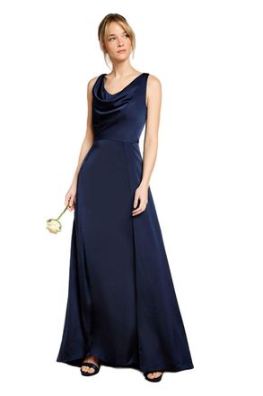 Coast Honoured Sleeveless Cowl Neck Satin Maxi Bridesmaid Dress, 10, Navy