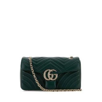Gucci Dark Green Nappa Leather Medium Gg Marmont Shoulder Bag Lamb Borse A Tracolla