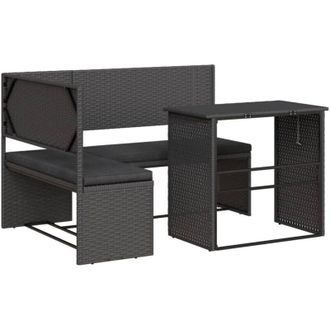 vidaXL Sof&aacute; De Jard&iacute;n En Forma De L Con Mesa Y Cojines Rat&aacute;n Pe Negro Vidaxl