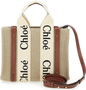 Chlo&eacute; Womens Tote Bag Woody Beige Linen Shoulder