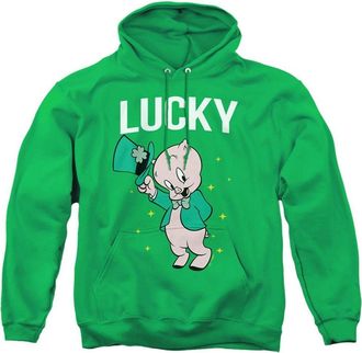 Gildan Looney Tunes Porky Pig St. Patrick&acute;s Lucky Adult Pull Over Hoodie / Hooded Sweatshirt