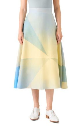 Akris Sunbeam A-Line Cotton Midi Skirt in Multicolor at Nordstrom, Size 12