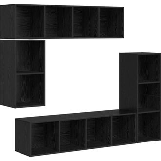 vidaXL Conjunto De Mueble De Tv 4 Pcs Roble Negro Madera De Ingenier&iacute;a Vidaxl