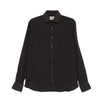 Tintoria Mattei Effen Kleur Overhemd - Heren - Casual Overhemden - Zwart - 2XL - Wol - Overhemden