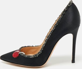 Gianvito Rossi Black Satin Crystal Embellished Pointed Toe Pumps