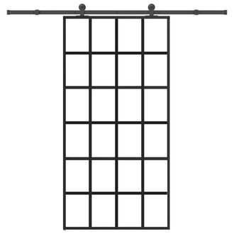 Berkfield Home Sliding Door with Hardware Set 102x205 cm ESG Glass&Aluminium in Black