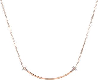 Tiffany & Co. Tiffany & Co 18K Rose Gold T Smile Pendant Necklace 18K Rose Gold And Diamonds Small (Authentic Pre-Loved)