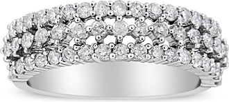 House of Brilliance 14K White Gold 1.0 Cttw Diamond Three Row Band Ring at Nordstrom, Size 6.75