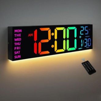 OEM Reloj De Pared Digital De 8 Colores, Reloj Digital Grande De 41,1 Cm Con Temperatura, Fecha, Horario De Verano Autom&aacute;tico, Luz Nocturna, Regulador De 
