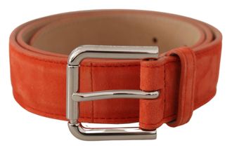 Dolce & Gabbana Womens Orange Leather Suede Silver Logo Metal Buckle Belt - One Size