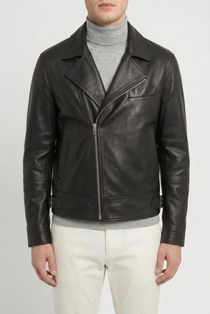 Brunello Cucinelli Black Leather Biker Jacket, Size Medium