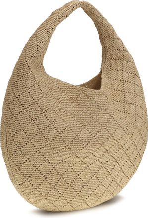 Saint Laurent Womens Hobo Bag Icare Raffia Pale Brown-Brick Shoulder Brown/brick