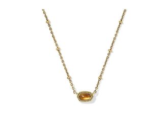 Kendra Scott Mini Elisa Satellite Short Pendant Womens Necklace Womens Necklace Vintage Gold Marbled Amber Illusion