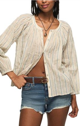 Lucky Brand Ditsy Floral Stretch Cotton Button-Up Top in Light Seashell at Nordstrom, Size X-Small