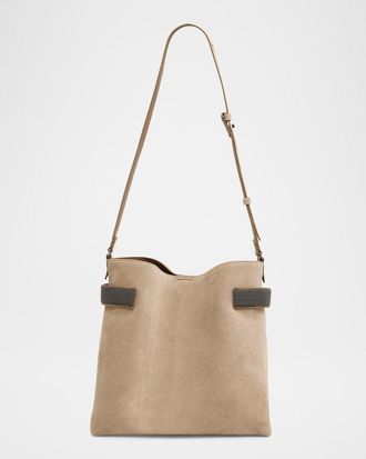 Brunello Cucinelli Monili-Trim Suede Crossbody Bag