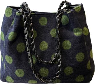 Generic Womens Retro Polka Dot Suede Tote Bag, Large Capacity Chain Shoulder Handbag for Daily & Work (Green polka dots)