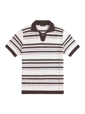 Fay Ribbed-Knit Polo In White And Brown